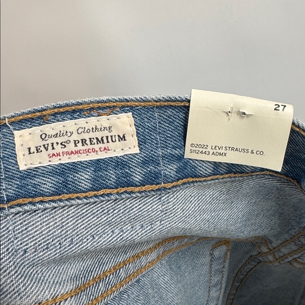 Levi's 501 Distressed Denim Shorts High Waist Raw Hem Cotton Size 27 - Picture 12 of 13